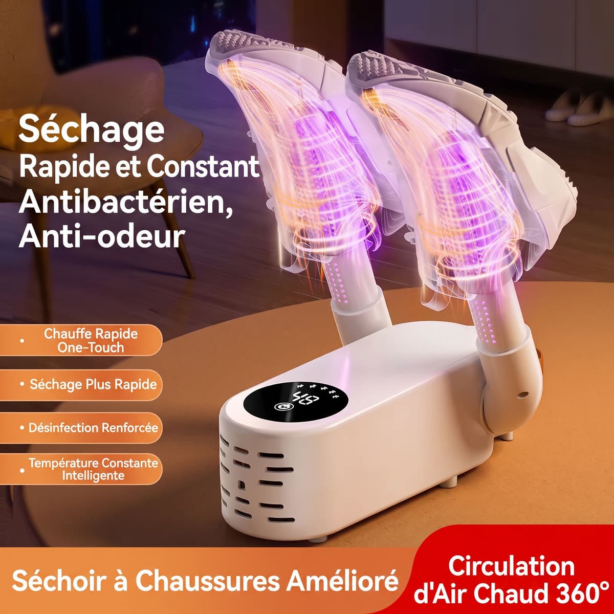 Séchoir à Chaussures Électrique Yadu 360° avec Stérilisation UV
