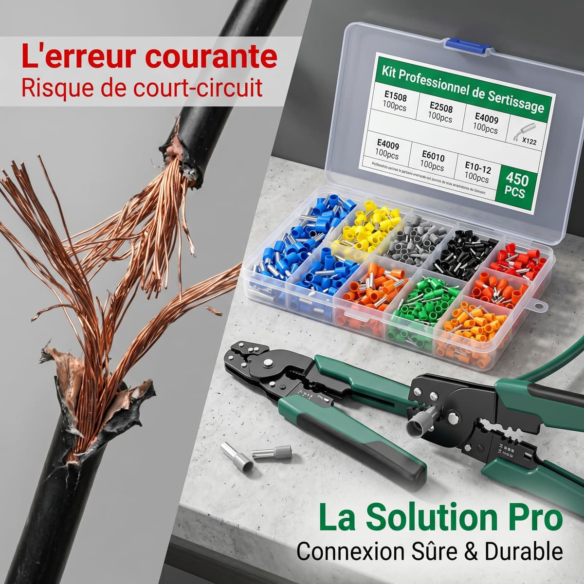 Kit Professionnel de Sertissage avec 450 Embouts de Câblage et Pince 3