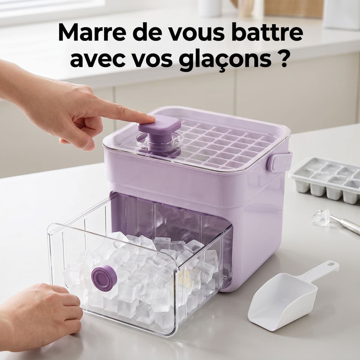 Boîte à Glaçons 2-en-1 avec Démoulage Facile et Bac de Rangement 3