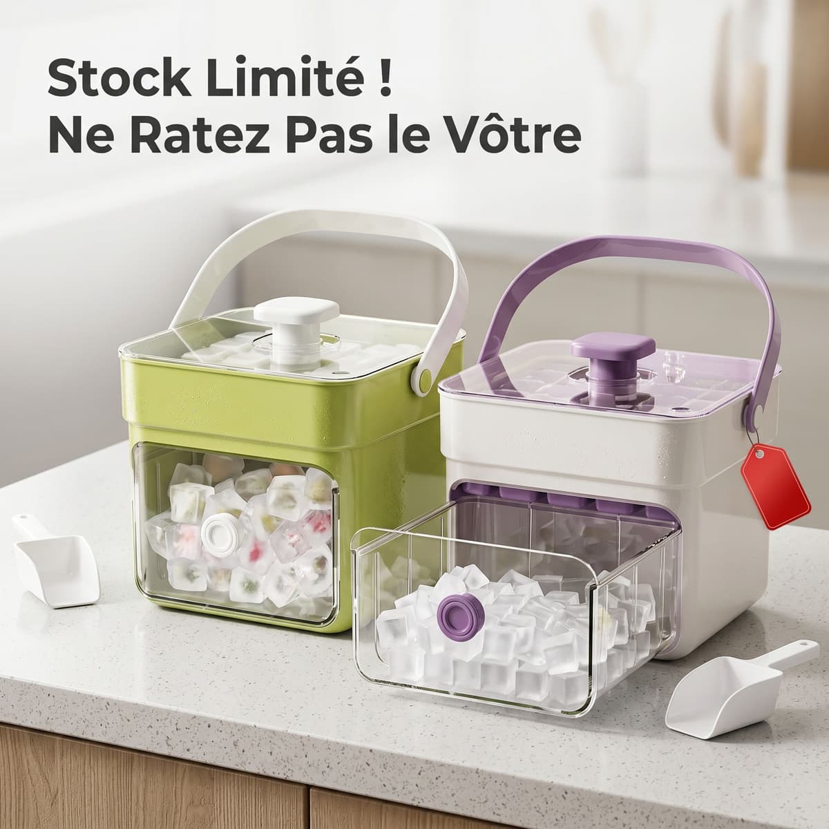 Boîte à Glaçons 2-en-1 avec Démoulage Facile et Bac de Rangement 2