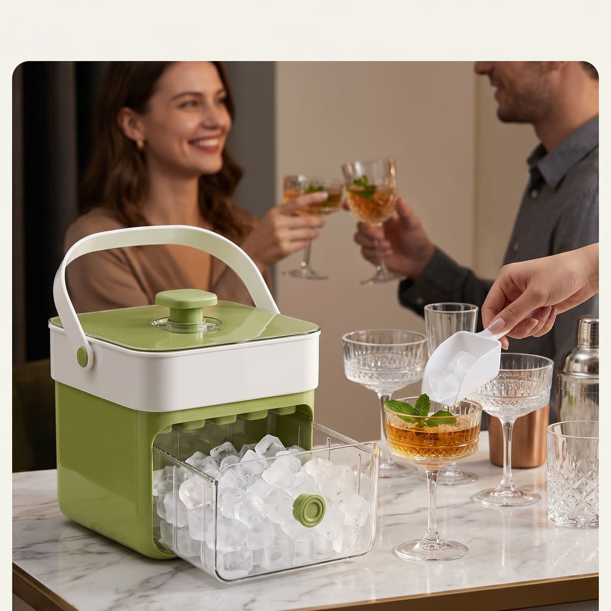 Boîte à Glaçons 2-en-1 avec Démoulage Facile et Bac de Rangement 4