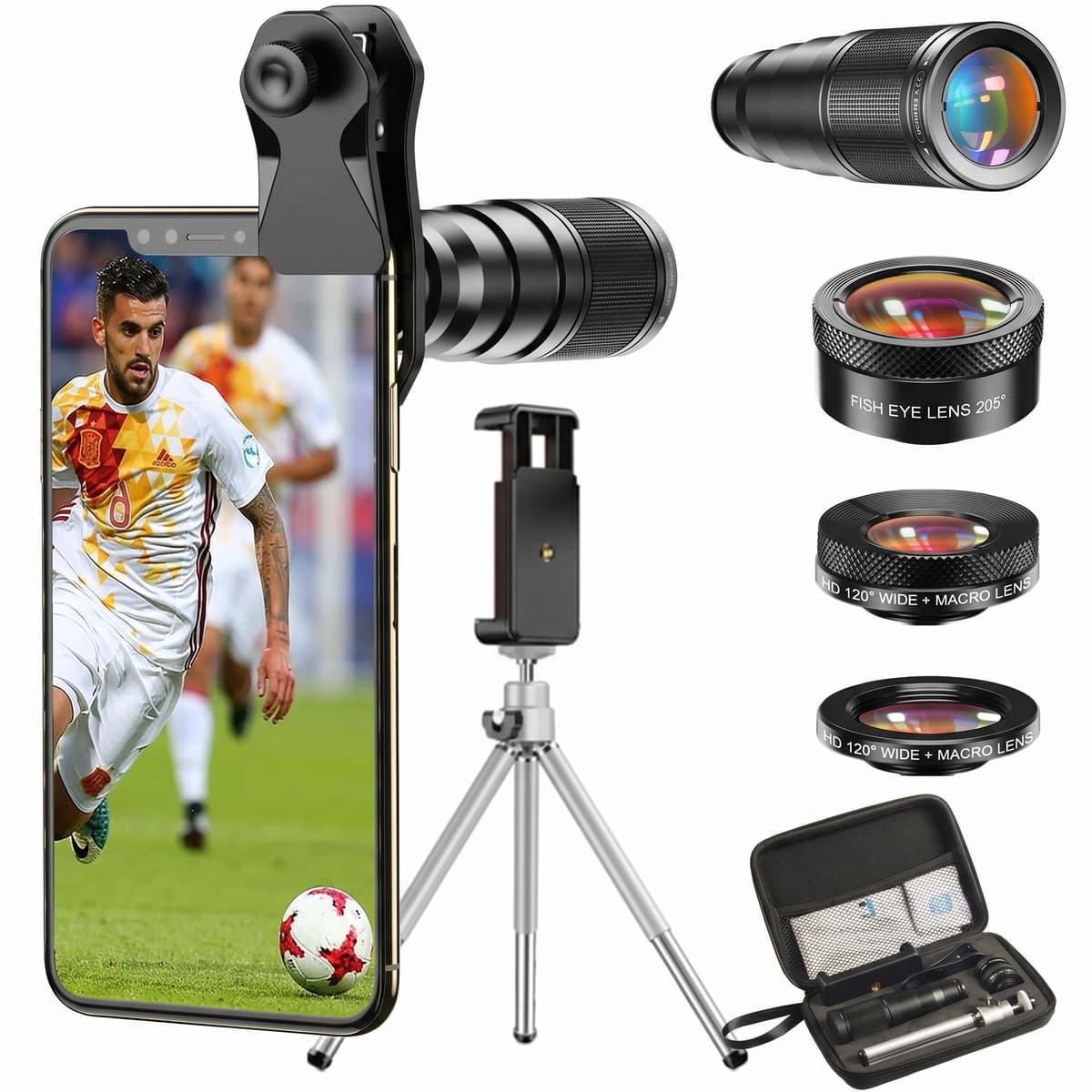 Kit téléobjectif Apexel 4 en 1 avec mini trépied pour téléphones portables 5